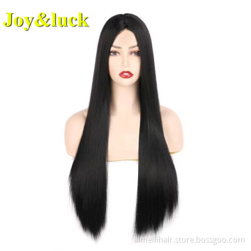Black Front Lace Wig Party Cosplay With Adjustable Band Middle Part Wholesale Long Straight Wig Lace Front Synthetic Hair Wigs